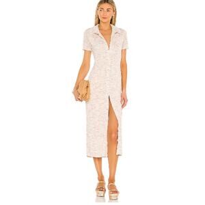 Lovers and Friends Kayce Midi Dress Jersey Knit Button Down Marled Natural Med
